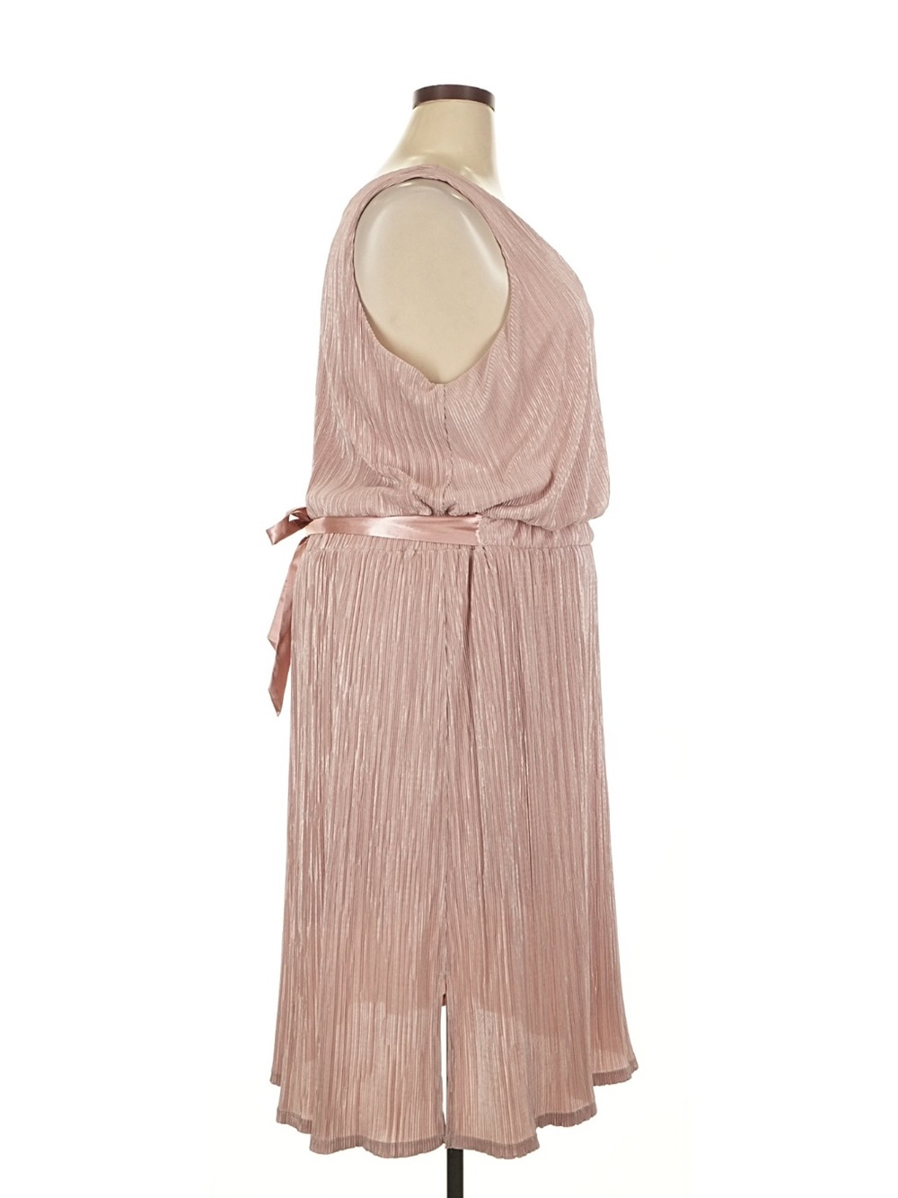 RACHEL Rachel Roy Blush Pleated Midi Dress with Satin Waist Tie